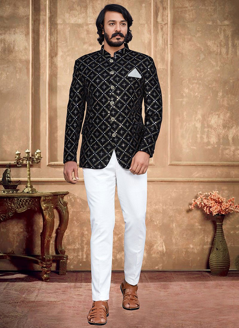 Black Colour Outluk Vol 88 New Latest Designer party Wear Velvet Jodhpuri Suit Collection 88002